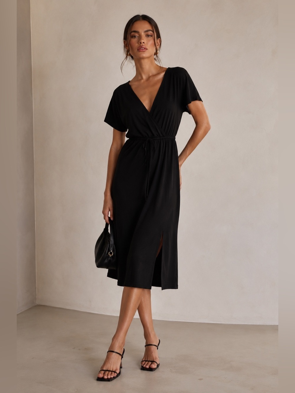 Revolve NWT Z SUPPLY Maryn Wrap Midi Dress – Black XS V-Neck & Rope Belt